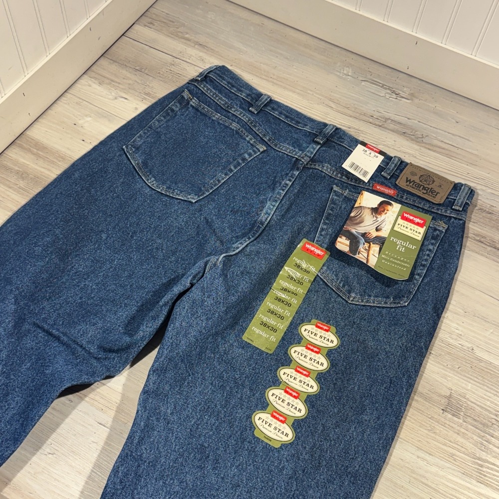 Wrangler 5 Star‎ Jeans Regular Fit Mens 38X30 Dead Stock Made In USA NWT